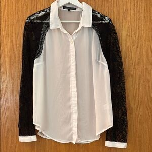 Almost Famous White and Black Button Down Dress Shirt